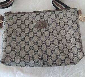 Gucci Beige and Brown Monogram Pouch With Unbranded Strap